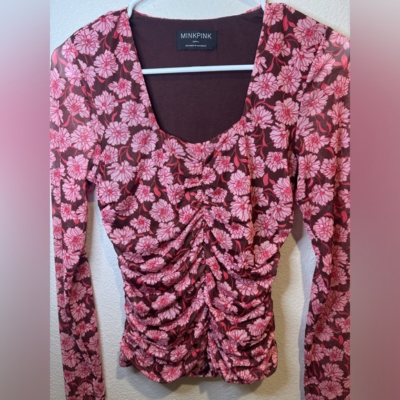 MINKPINK Women’s Dakota‎ Mesh Ruched Floral Top Size S - Picture 4 of 9